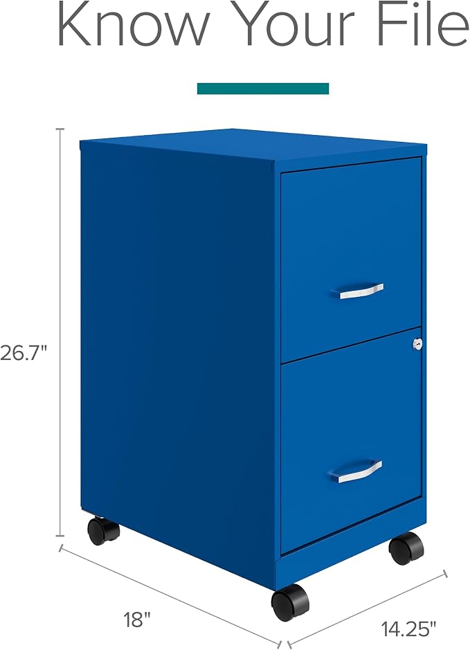 Space Solutions 2 Drawer Metal Mobile File Cabinet with Lock, Letter Size, Blue, Fully Assembled