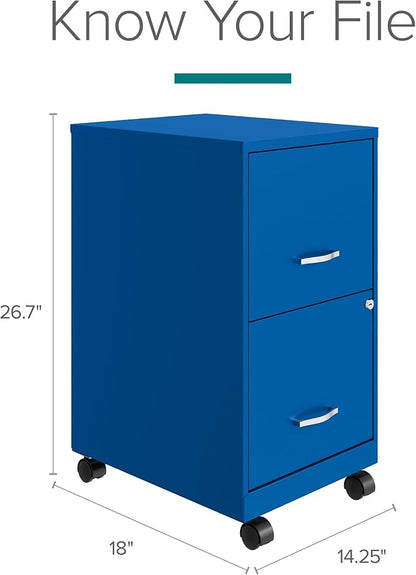 Space Solutions 2 Drawer Metal Mobile File Cabinet with Lock, Letter Size, Blue, Fully Assembled