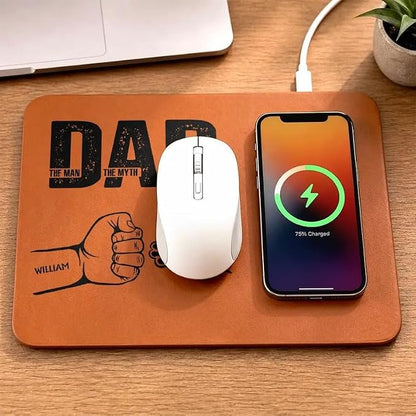Personalized Leather Charging Mat, Dad The Man The Myth The Legend Hand Punch, Wireless Charging Desk Mat, Custom Dad Gift from Kids, Fathers Day Gift for Dad, Papa, Grandpa, Daddy 4