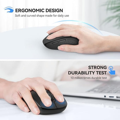 TECKNET Bluetooth Mouse (BT 5.0/3.0+2.4Ghz), 6-Level 4000 DPI Wireless Mice for Laptop, 2-in-1 Ergonomic Computer Portable PC Mouse, Silent Mouse with USB Receiver for Windows/Mac/PC/Notebook