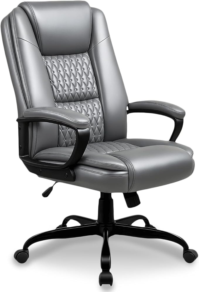 OFIKA Leather Office Desk Chair,Ergonomic Office Chair with Lumbar Support,Computer Chair,Executive Leather Chair with Padded Flip-up Arm,Adjustable Armrests, Black,275LBS