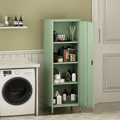 Steehoom Metal Storage Cabinet for Employees, Tall Metal Locker Lockable Locker Cabinet Pantry Cabinet with 3 Adjustable Shelves for School, Office, Garage (Green, H59.06'')