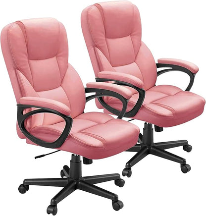 Furmax Office Executive Chair High Back Adjustable Managerial Home Desk Chair, Swivel Computer PU Leather Chair with Lumbar Support (2, Pink)