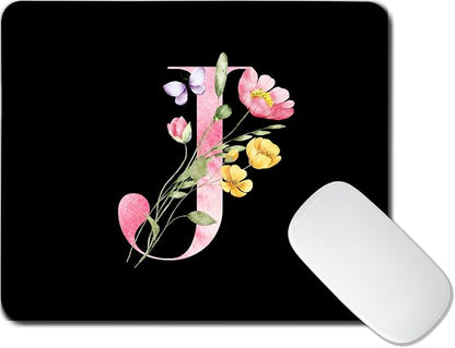 Mouse Pad Pinks Flowers Initial Letters Mousepad Desktop Laptop Computer Accessories Home Office Gaming Work Desk Computer Non-Slip Rubber Monogram Floral Alphabet A-Z mousepad (J)