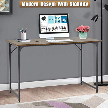 FDW Computer Desk Home Office Desk 47”W x 19”D Gaming Desk Corner Writing Black Large Student Art Modren Simple Style PC Wood and Metal Desk Workstation for Small Space，Vintage