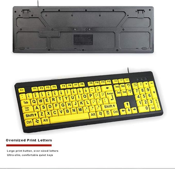 BOOGIIO Large Print Computer Keyboard, Wired USB High Contrast Keyboard with Oversized Print Letters for Visually Impaired Low Vision Individuals (Yellow+Black)