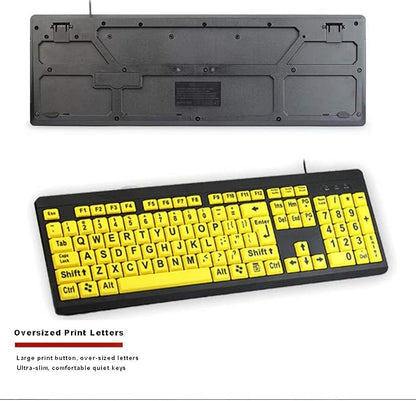 BOOGIIO Large Print Computer Keyboard, Wired USB High Contrast Keyboard with Oversized Print Letters for Visually Impaired Low Vision Individuals (Yellow+Black)