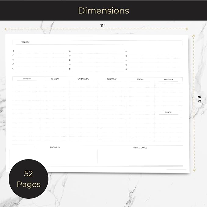BLU MONACO Weekly Planner Notepad | Undated Planner Pad With 52 Tear-Off Sheets | Beautiful Weekly To Do List Notepad for Goals, Priorities and Task Tracking | 11” x 8.5” Desk Organizer Pad
