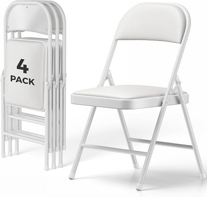 4 Pack Folding Chairs, PU Leather Folding Dining Chairs with Padded Cushion Seat & Back, Indoor Outdoor Folding Chair Set for Home Office, Parties, Events, Wedding, Extra Guest Seating