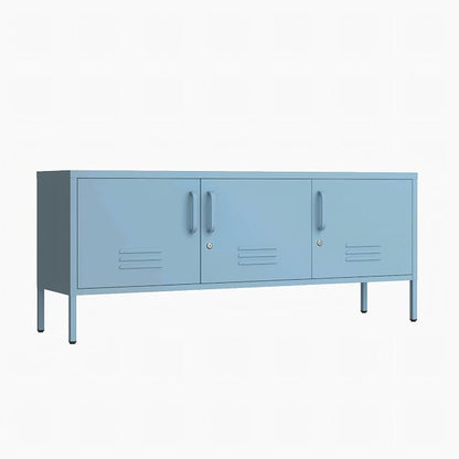 Blue Industrial Metal TV Stand with Lockable Storage Cabinet, Wide 3-Door Media Console, Adjustable Shelves, Multipurpose Accent Cabinet for Living Room Bedroom Home Office