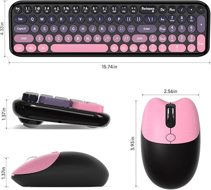 MOFII Wireless Keyboard and Mouse Combo, Compact Typewriter Retro Round Computer Keyboard and Mouse Set, Plug and Play, for Windows, Computer, Desktop, PC, Notebook - (Plum Pink Gradient)