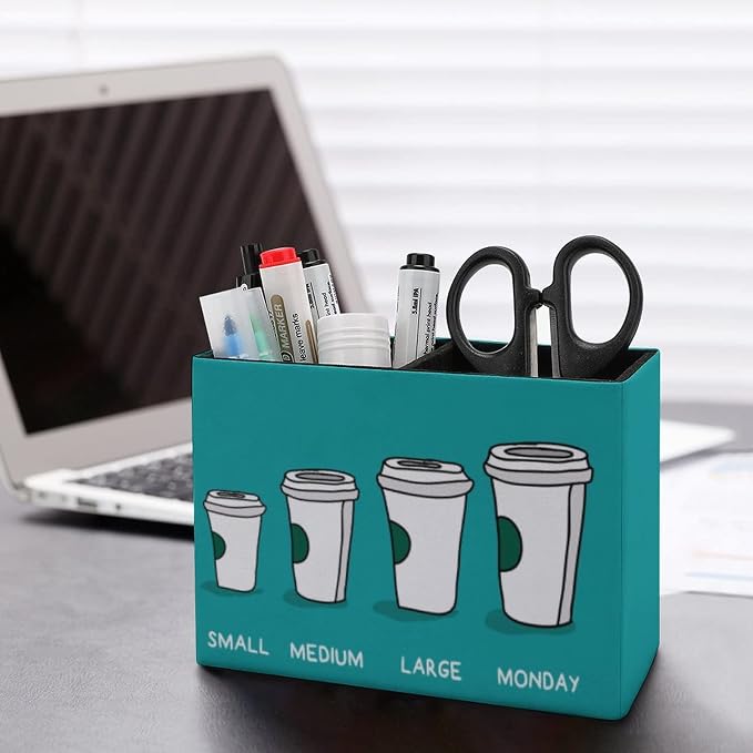 Niapessel Pencil Holder for Desk, Funny Coffee Cup Design Pen Holder Storage Desktop Pen Organizer Desk Pencil Organizer Makeup Brush Holder for Office School College Leather