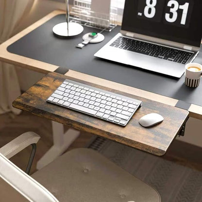 ETHU Ergonomics Desk Extender Tray, 25.6"x11.4" Large Size Foldable Keyboard Extender Tray Clamp On, Armrest Support for Home and Office (Wood)