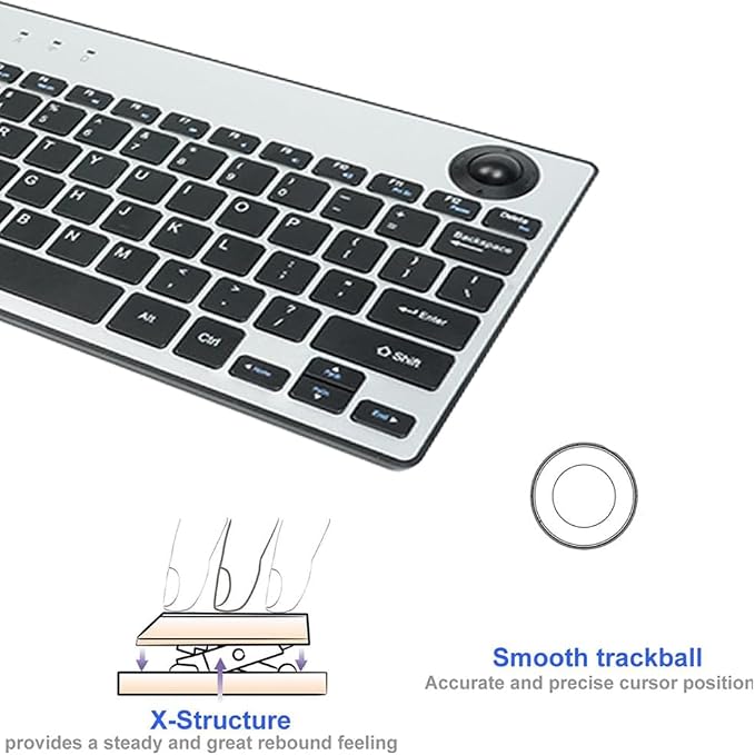 JOMAA 78 Keys Dual Mode Wireless Trackball Keyboard, Bluetooth 5.0 & 2.4G Wireless Keyboard with 19mm Trackball for Windows Mac iOS Android Computer Tablet Desktop