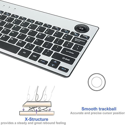 JOMAA 78 Keys Dual Mode Wireless Trackball Keyboard, Bluetooth 5.0 & 2.4G Wireless Keyboard with 19mm Trackball for Windows Mac iOS Android Computer Tablet Desktop