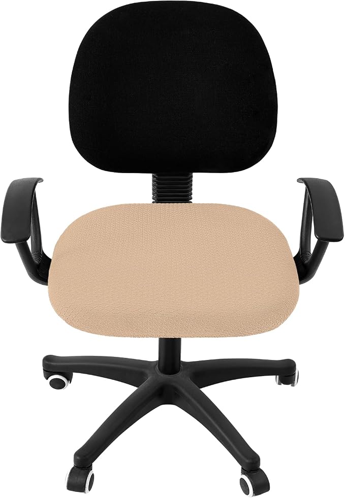Smiry Stretch Jacquard Office Computer Chair Seat Covers, Removable Washable Anti-dust Desk Chair Seat Cushion Protectors - Khaki