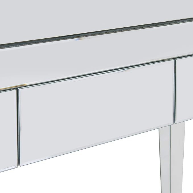 SEI Furniture Glenview Glam Mirrored Writing Desk w/ Drawers, Matte Silver