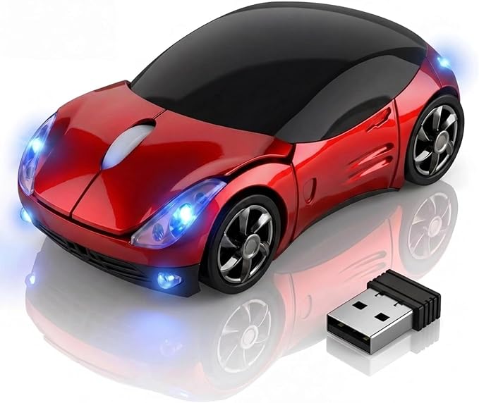 Red Wireless Car Mouse, 2.4G with USB Receiver, 1600DPI Optical, Cute Mini Computer Mouse, for Laptop, PC, Tablet, Windows, Mac OS