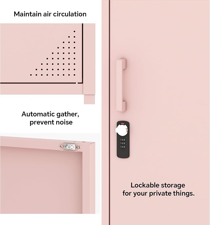 Steehoom Metal Locker Cabinet Lockable Bathroom Storage Cabinet Black 4 Tier Employee Lockers for Home, School, Office, Garage (Pink, 19.69" D x 15.75" W x 49.21" H)
