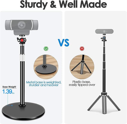 Webcam Tripod Stand for Desk: Webcam Stand for Logitech Brio | C920 | C922 | C615 | C930e - Height & Angle Adjustable Desktop Tripod for Light & 1/4" Thread for Live Streaming | Video Calling