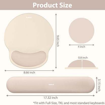 Sushret Mouse Pad and Keyboard Wrist Rest, 3-in-1 Gel Memory Foam Ergonomic Mouse Pad with Wrist Rest Set, Gaming Mousepad Arm Cushion Support for Computer Office Desk Accessories Cute Setup,Apricot