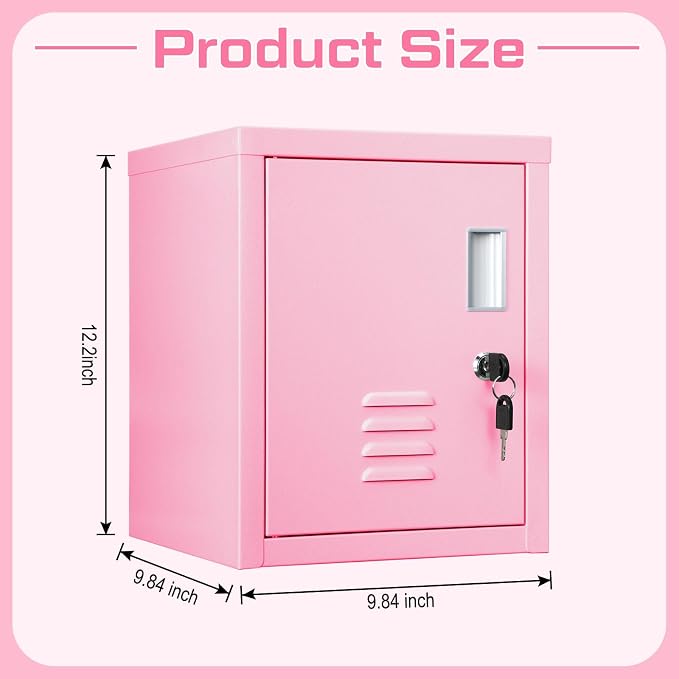 Suzile Lockable Storage Cabinet Metal Lockable Steel Storage Cabinet Organizer Lockers for Employees Vertical Metal Cabinets End Side Table Steel Bedside with Shelf (Pink)