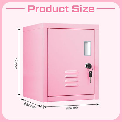Suzile Lockable Storage Cabinet Metal Lockable Steel Storage Cabinet Organizer Lockers for Employees Vertical Metal Cabinets End Side Table Steel Bedside with Shelf (Pink)