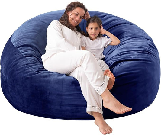 WhatsBedding 3 ft Bean Bag Chair,Large Bean Bag Chairs for Adults with Memory Foam Filling,Lazy Bean Bag Sofa for Living Room,Ultra Soft Velvet Fabric,Pull-Handle,Side-Pocket - 3 Foot,Navy