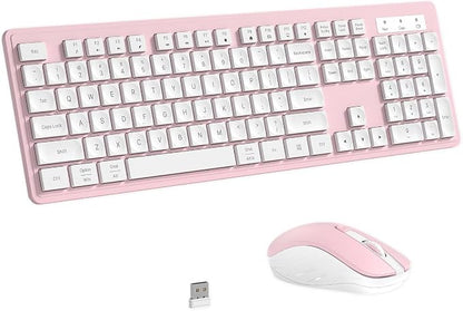 Wireless Keyboard and Mouse, 2.4GHz Cordless Keyboard Mouse Combo, Optical Mouse, Plug and Play USB Receiver, Compatible with Windows, Mac, Laptop, and PC（White Pink）