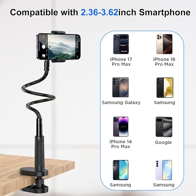 Webcam Stand Mount for Desk, Flexible Gooseneck Webcam arm Holder with Clamp, Web Camera Computer Stand Compatible with Action Camera Gopro C922 C930e C920S C920 C615 C960 C920x BRIO