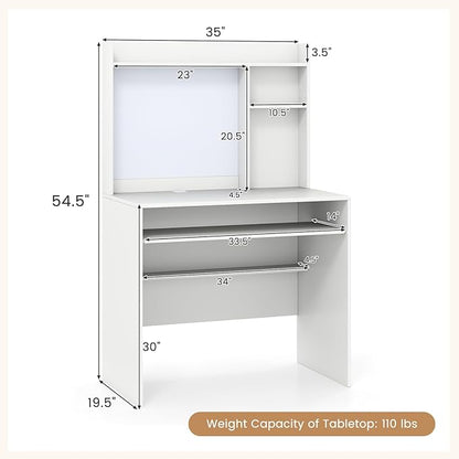 Tangkula Computer Desk with Hutch, Space Saving Laptop Desk with Magnetic Whiteboard, Keyboard Tray, Storage Shelves, Cable Holes, Home Office Desk with Bookshelf, Modern Writing Table (White)