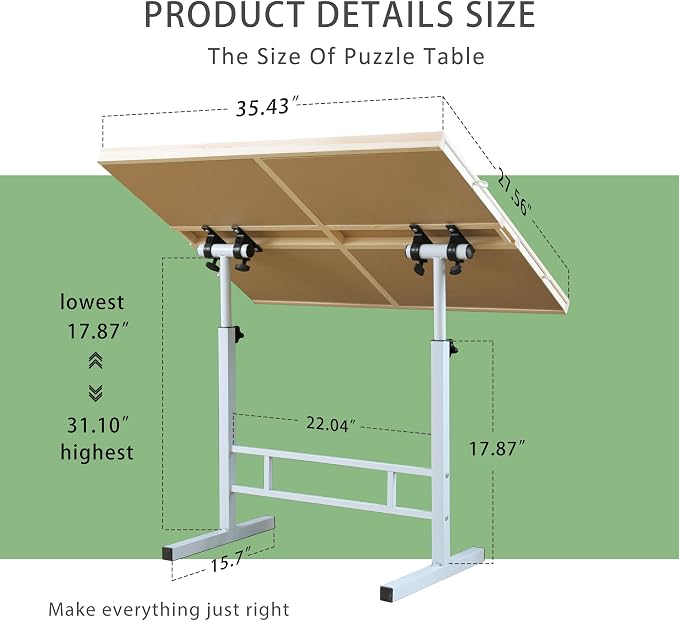 BittPicc Puzzle Table Height Tilt Adjustable w/4 Drawers Cover Legs | for 1000-1500 Pieces,Easy to assemble,Compact Storage,Relieve Neck Back Pain ,Nnti-slip Felt Surface,Gifts for Puzzle Lovers