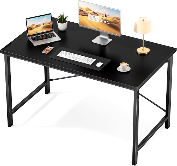Sweetcrispy Small Computer Desk, 44" Office Writing Desk with Metal Frame & Wooden Tabletop, X-Shaped Reinforcement, Student Study Workstation for Home Bedroom, Black