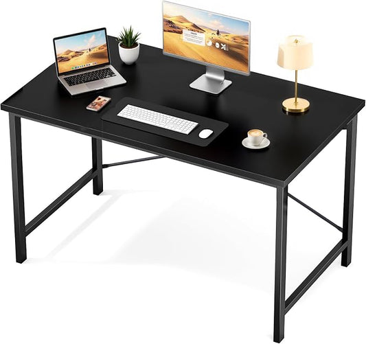 Sweetcrispy Small Computer Desk, 44" Office Writing Desk with Metal Frame & Wooden Tabletop, X-Shaped Reinforcement, Student Study Workstation for Home Bedroom, Black
