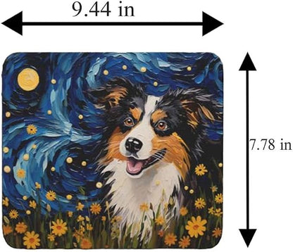 Tubbie Prints Starry Night Dog Mouse Pad for Home Office Gaming Working Desk Computer Desktop Accessories Non-Slip Rubber Mouse Pad for Dog Lovers (Australian Shepherd)