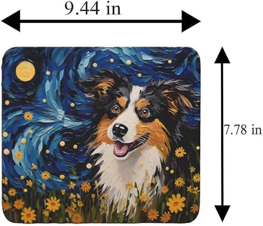 Tubbie Prints Starry Night Dog Mouse Pad for Home Office Gaming Working Desk Computer Desktop Accessories Non-Slip Rubber Mouse Pad for Dog Lovers (Australian Shepherd)