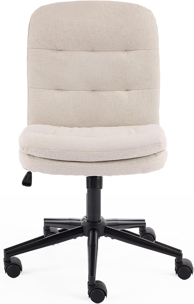VINGLI Mid Back Armless Office Desk Chair with Wheels/no Wheels,360°Rocking Swivel Vanity Chair with Thickened Cushion,Adjustable Height Rolling for Reading Room, Make up,Linen Beige