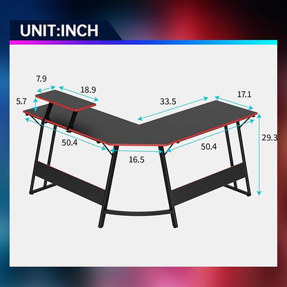 FDW L Shaped 51 Inch Gaming Desk,Corner Computer Desk,PC Gaming Desk,Writing Workstation with Large Monitor Stand for Home Office,Black