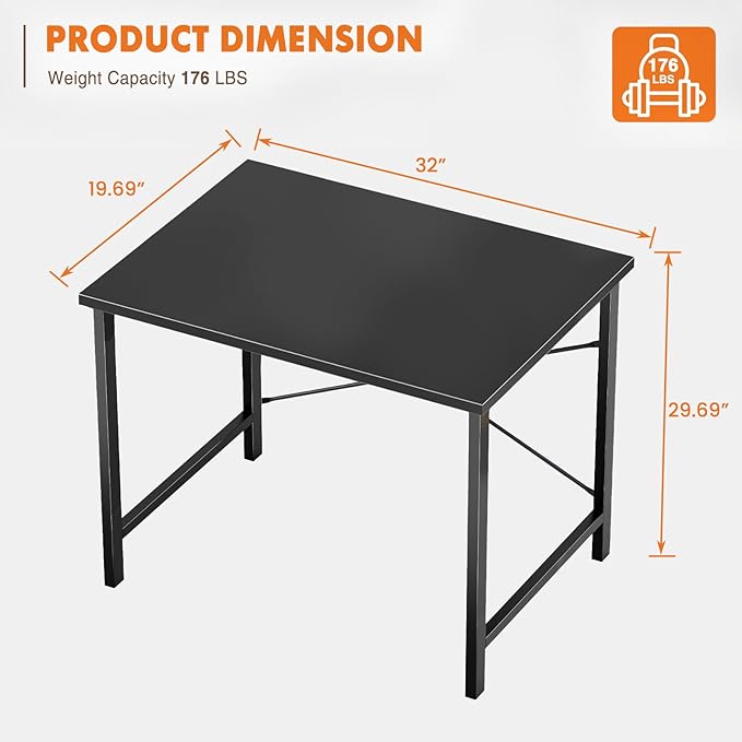 Sweetcrispy 32 Inch Small Computer Desk, Home Office Desk, Small Study Workstation for Bedroom, Study Table with X-Shaped, Modern Simple Gaming Table, Black