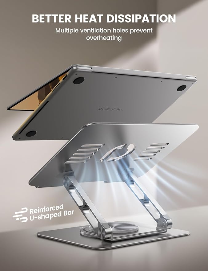 Lamicall Adjustable Laptop Stand for Desk - 360° Rotating Base Ergonomic Computer Stand, Aluminum Laptop Riser Foldable Protable for Office Home fits MacBook Neo Air Pro, Dell, HP (10-17.3'') -Sliver