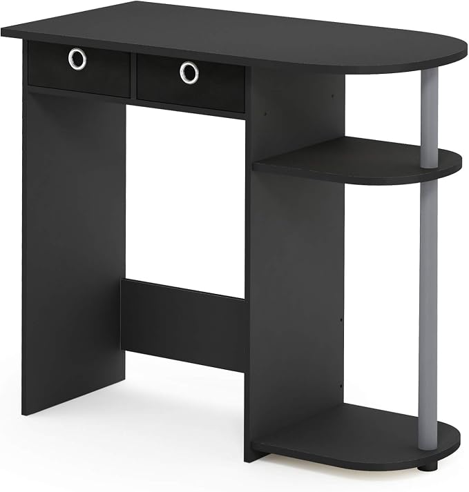 Furinno Go Green 32-Inch Black Computer Desk, Office Desk with 2 Side Shelves and Storage Bins, Rectangular Home Office Desk, Gaming Desk for Home Office, Bedroom, Study Room, Classic Black