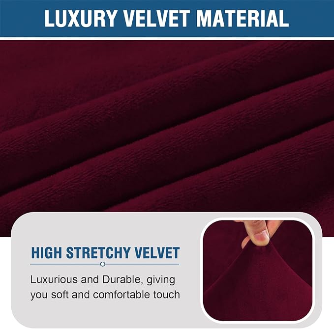 H.VERSAILTEX Armless Accent Chair Covers Thick Velvet Armless Chair Slipcovers High Stretch Chair Covers for Living Room Hotel Machine Washable Furniture Protector with Elastic Bottom, Burgundy