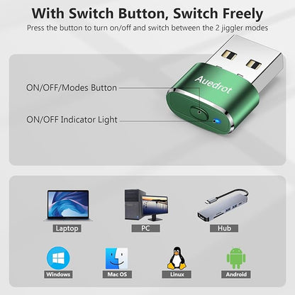 Auedrot USB Mouse Mover with Switch Button, Automatic Mouse Jiggler with 2 Modes, Plug & Play, Keep Computer/Laptop Awake, Green