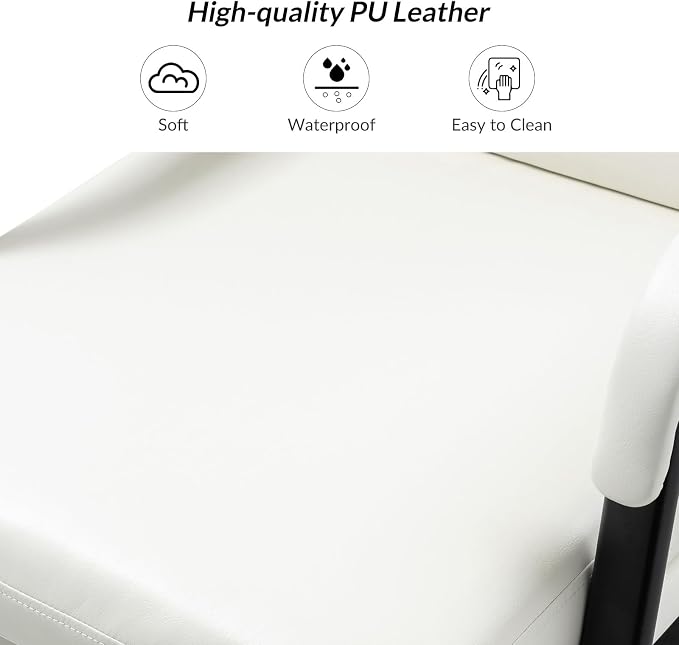 HULALA HOME Modern Faux Leather Home Office Chair with Tilt Lock & Metal Base, Desk Chair with Wheels & Padded Cushion, 360° Swivel Wide Seat Computer Task Chair, White
