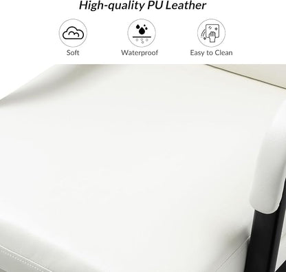 HULALA HOME Modern Faux Leather Home Office Chair with Tilt Lock & Metal Base, Desk Chair with Wheels & Padded Cushion, 360° Swivel Wide Seat Computer Task Chair, White