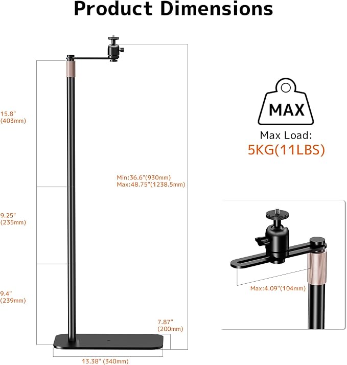 PUTORSEN Universal Projector Stand – Height Adjustable & 360° Rotatable Mount with 1/4" Screw, Compatible with Projectors, Cameras, Webcams for Home, Office, and Outdoor Use