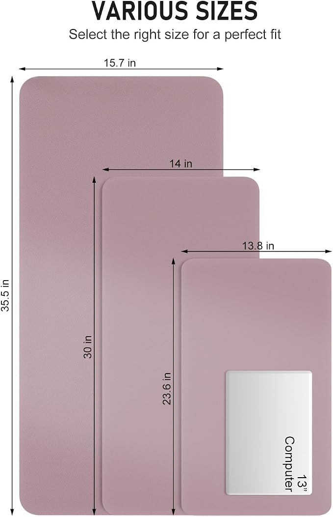Desk Pad, 30" x 14" PU Leather Non-Slip Desk Mat Large Mouse Pad for Desktop, Waterproof Laptop Computer Writing Mat for Office, Home, Work, Gaming, Dark Pink