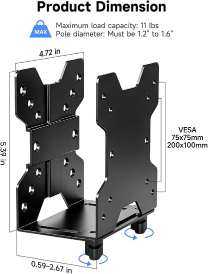 suptek Thin Client Mount Bracket Adjustable Mini PC Mount Bracket,CPU VESA Under Desk and Monitor Arm Computer Holder, Black, ZJJ002