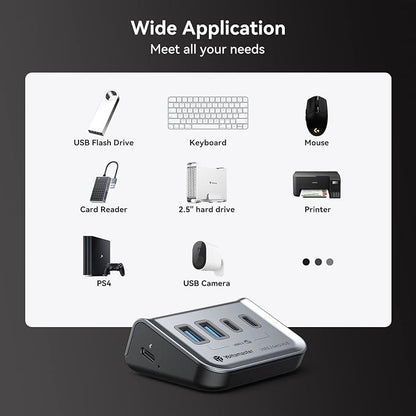 Yottamaster 4-in-1 USB C Hub, 10Gbps USB 3.2 Gen 2 Desktop Hub with 2 USB-A& 2 USB-C Data Ports, 2-in-1 USB-C/A Cable, Angled USB Splitter for PC, Laptop, Mac mini, MacBook, iMac(Not Support Charging)