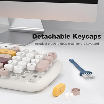 MOFII Wireless Keyboard and Mouse Combo, Full-Size Retro Typewriter-Style Wireless Keyboard with Optical Mouse for Computer/Laptop/Windows/Mac (Off White Colorful)